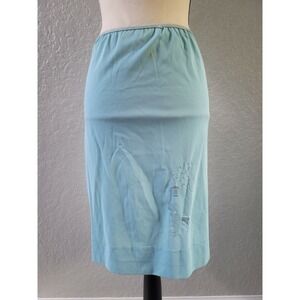 Vintage Women's Lingerie Slip, Blue with Poodle Embroidered